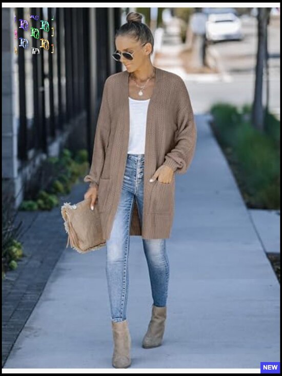 Oversized Chunky Knit Cardigan Open Front Lantern Sleeve Cozy Sweater - Picture 4 of 7